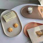 assiettes ovales modernes plastique beige rose blanc dessert vaisselle rangement maison cuisine