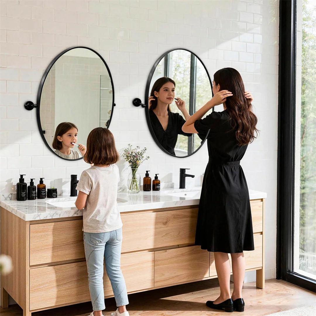 miroir ovale moderne noir pivotant aluminium 50x70cm clips facile portable