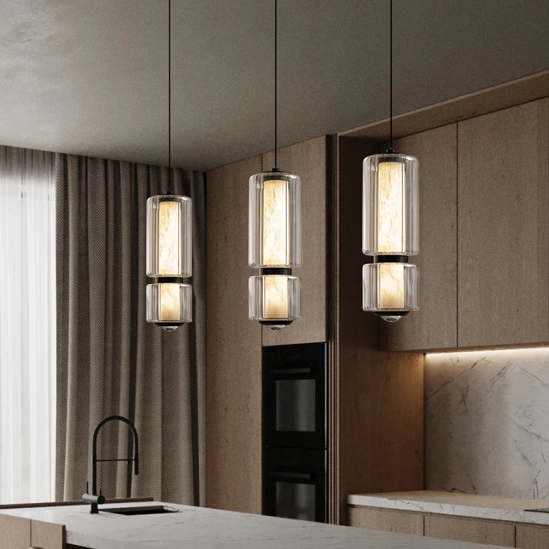 lampe suspendue transparente marbrée moderne salon restaurant chambre principal led dorée