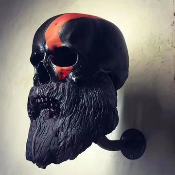 support mural crâne gothique porte casque moto décor halloween étoiles barbe texture industrielle fixations