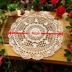 napperon crocheté floral blanc crème beige ajouré semi transparent décoratif vintage table rond