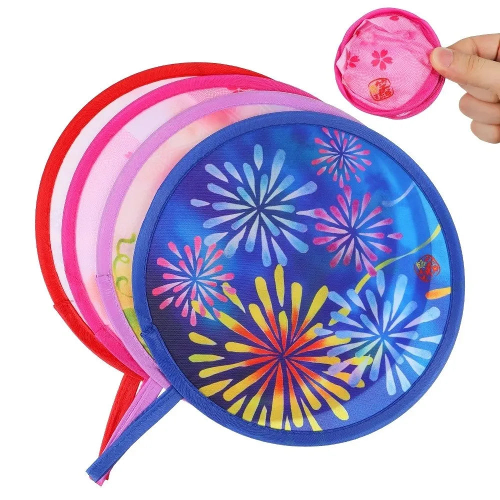 éventail pliant traditionnel japonais motif floral chaîne métallique bleu rose violet rouge blanc