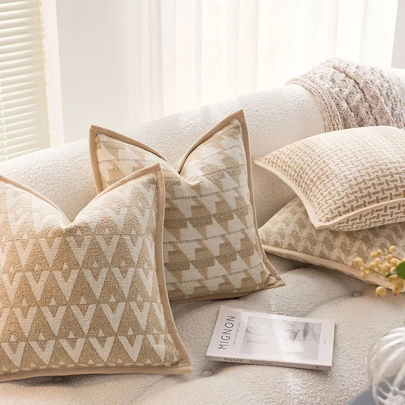 coussins décoratifs géométriques moderne beige crème jacquard fixés maison voiture