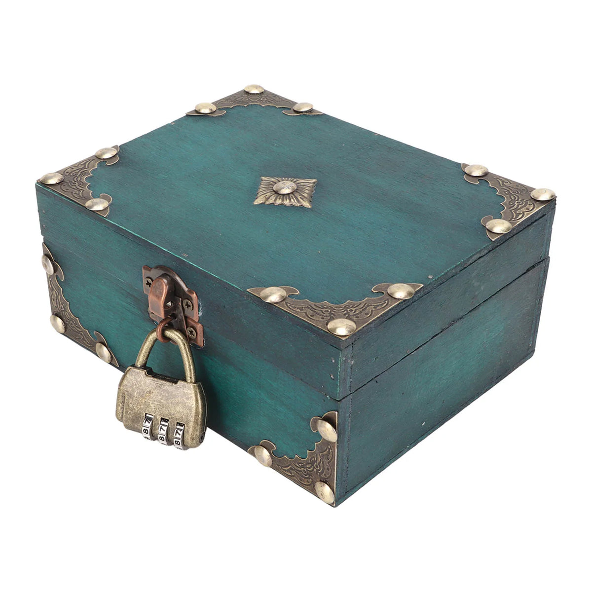 boîte bijoux bois vert vintage serrure boucle métallique rangement respectueux environnement