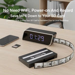 caméra horloge numérique full hd wifi vision nocturne batterie microsd noir bleu moderne
