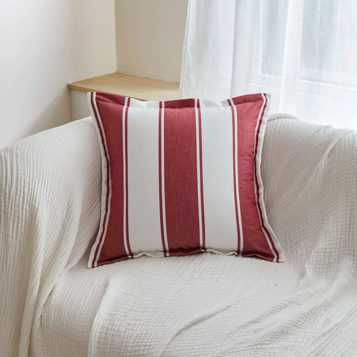 housse coussin rayures rouge blanc coton polyester amovible lavable rustique moderne lit chambre sofa
