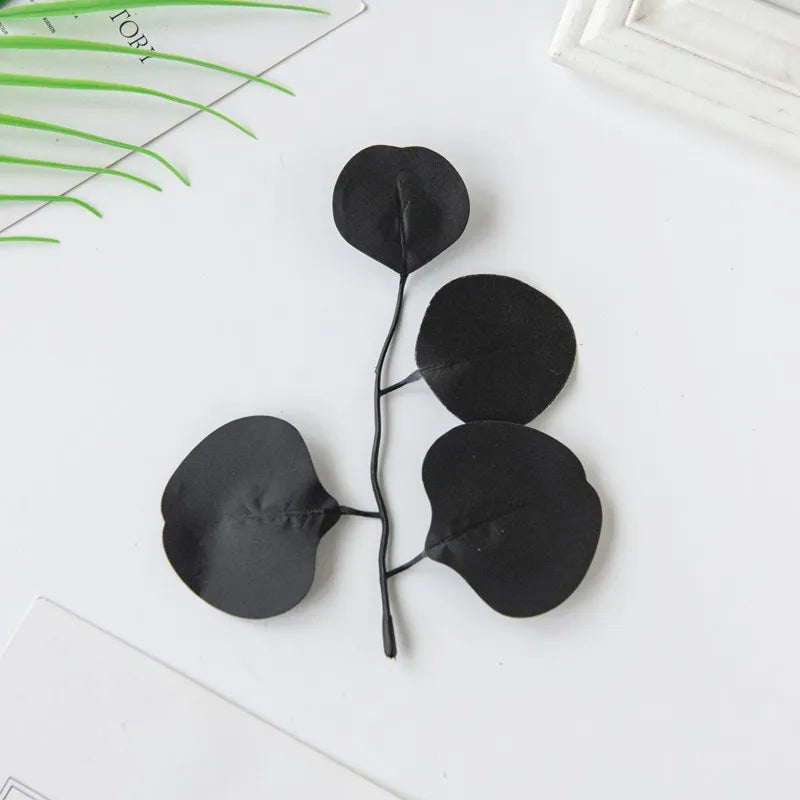 feuilles artificielles noires vertes feuilles rondes naturelles decoration maison exterieur minimaliste bricolage