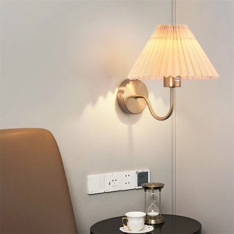 lampe murale moderne or plissée éclairage quotidien ampoule e27 fixée mur nordique