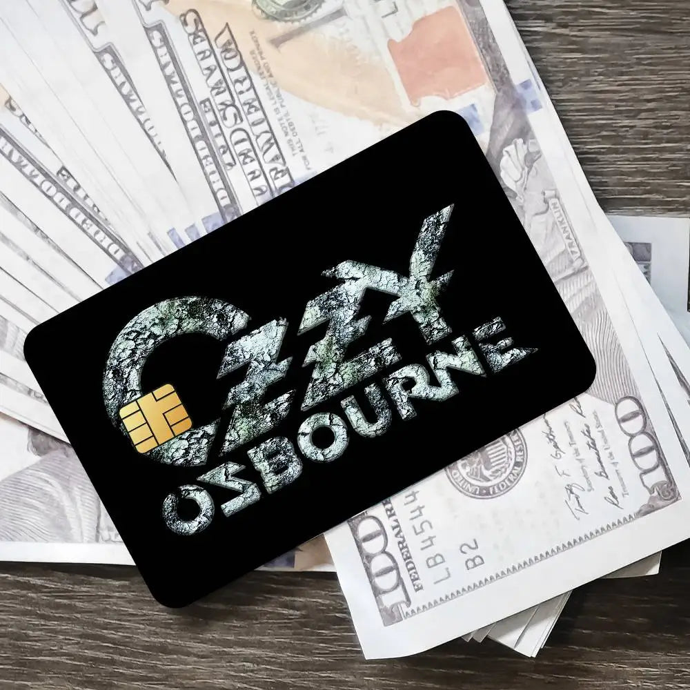 cartes crédit autocollantes ozzy osbourne logo waterproof résistantes graphique noir doré