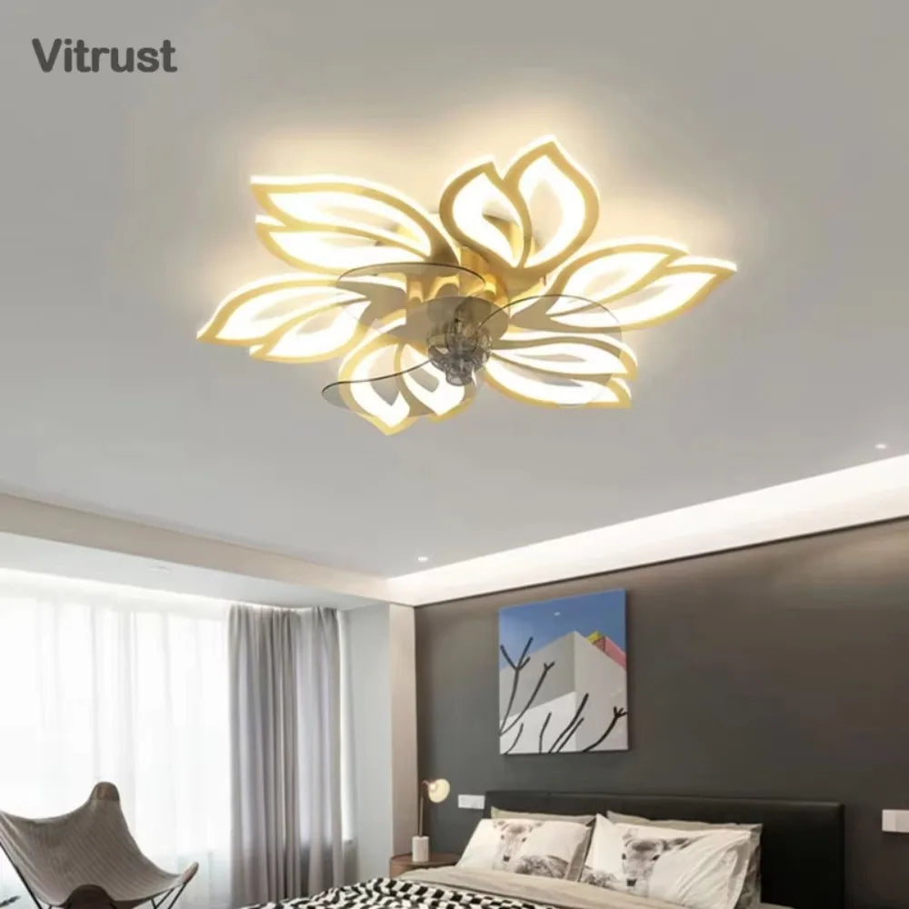 plafonnier moderne or noir feuilles stylisées led télécommande flux lumineux 2000 82000 tension 110