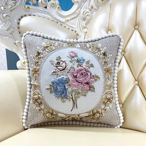 coussin carré brodé fleurs pompons élégant lavable 40x40cm 58x58cm polyester coton