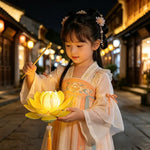 lanterne fleur lotus rose jaune feuilles details traditionnelle artisanale tassel soie portable festive
