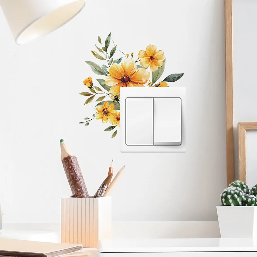 autocollant mural décoration plante fleur verte feuille moderne chambre salon pvc blanc