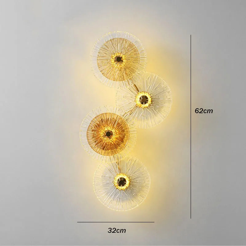 applique murale led contemporaine transparente dorée rayonnante 20x20cm 32x62cm 32x92cm