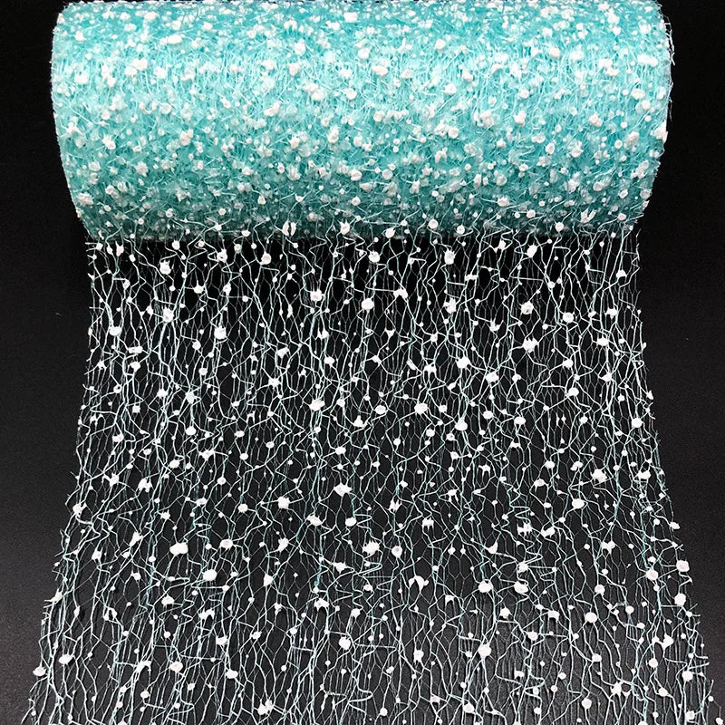 ruban pailleté turquoise blanc decoratif 15cm large 9.14m longueur tissu polyester respectueux environnement occasion