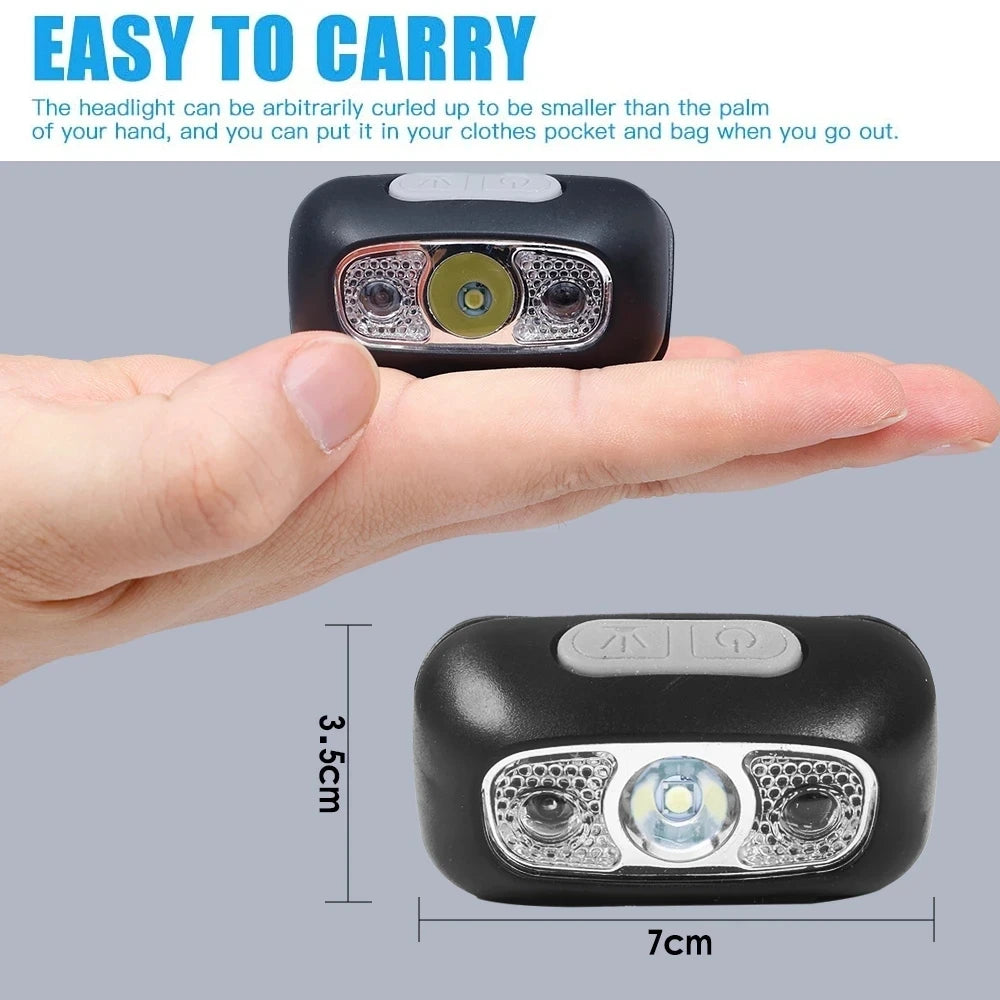 lampe frontale led rechargeable usb tissu imprimé noir ceinture ajustable camping