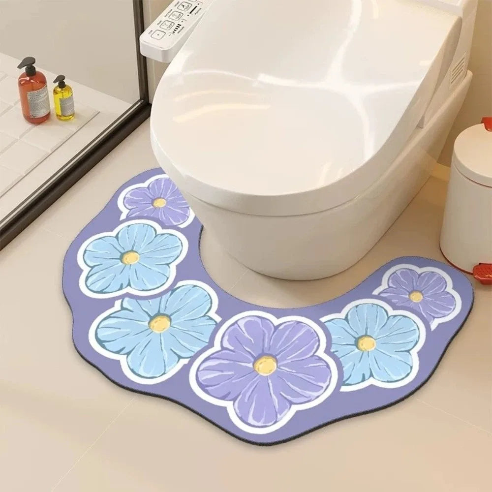 tapis toilette antidérapant absorbant eau motif fleurs moderne salle bain rapide sèche tapis sol