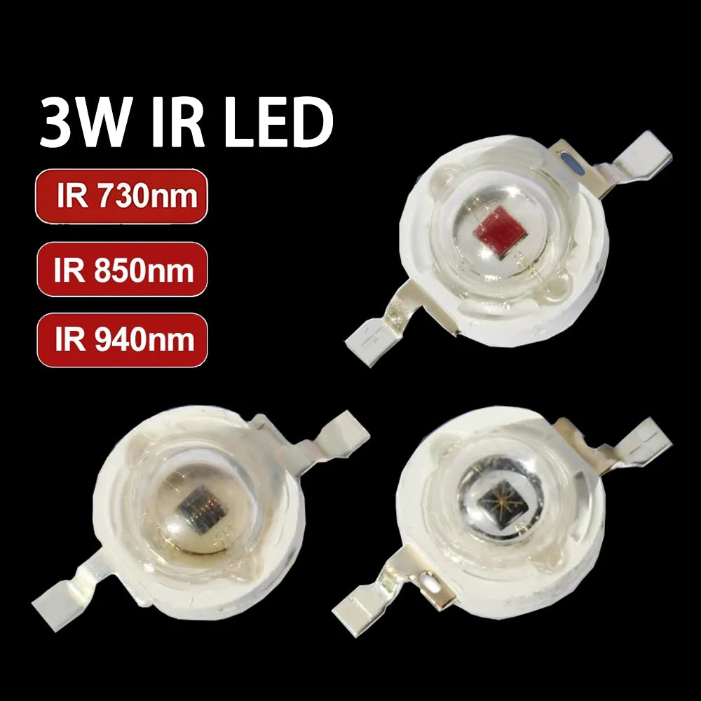 diodes infrarouges 730nm 850nm 940nm 1050nm 3w blanc rouge moderne technologie clips métalliques