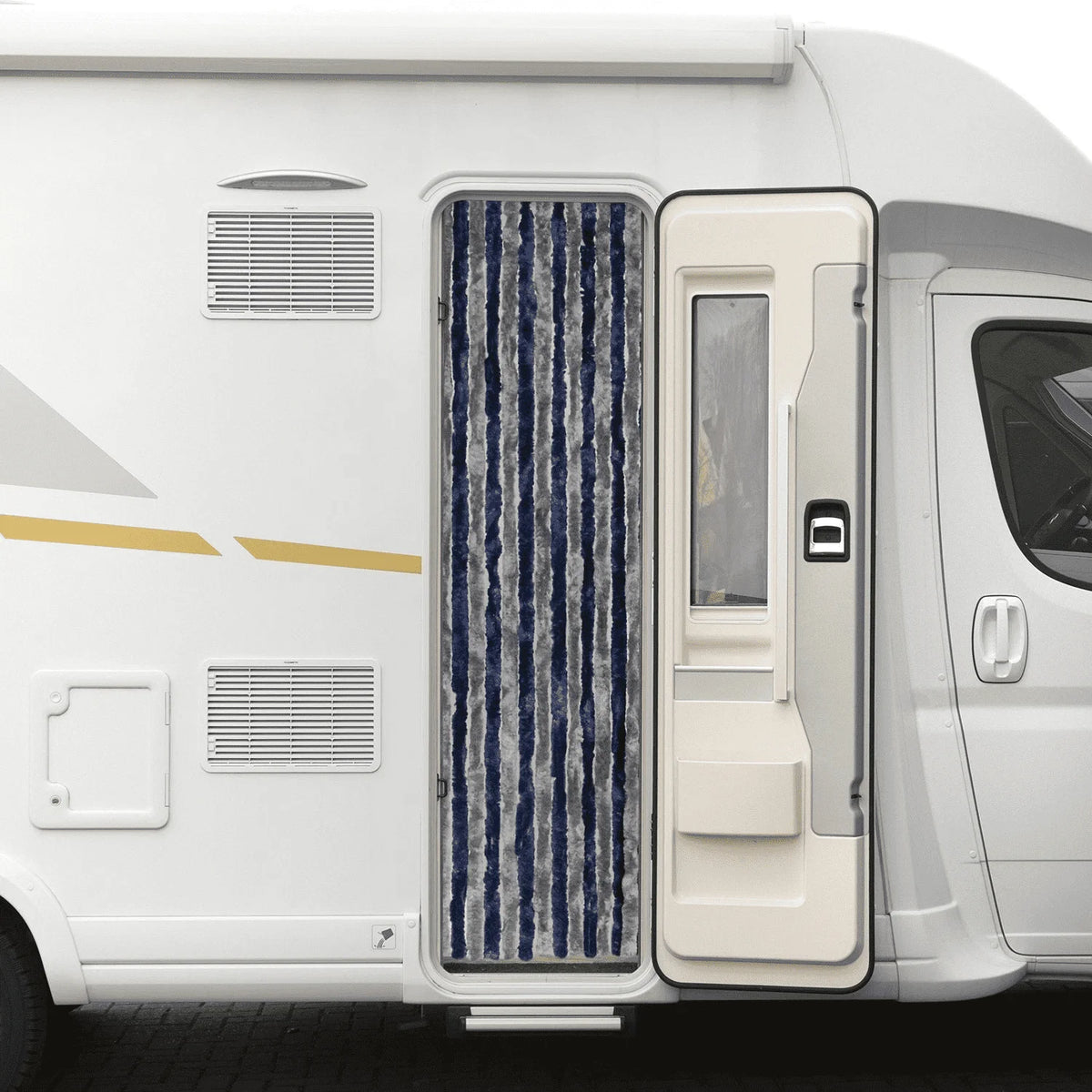 rideau moderne bleu marine gris rayures clips 185cm 56cm camping caravane intérieur