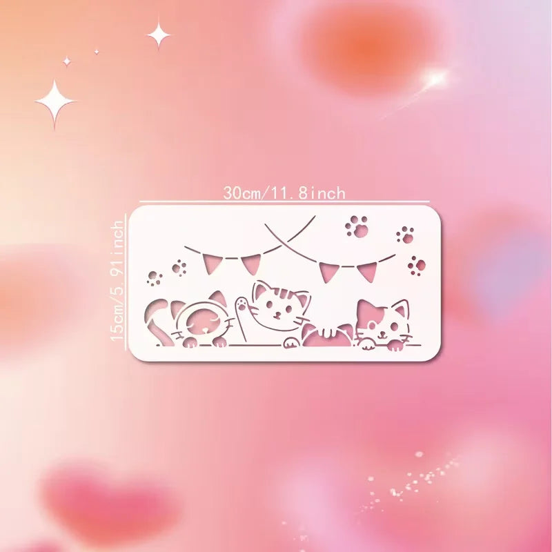 stencils blancs animaux chatons papillons drapeaux dessin animé decoration murale bricolage maison