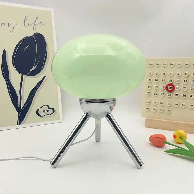 lampe table moderne rouge verre mat pieds métalliques flux lumineux led blanc orange verte