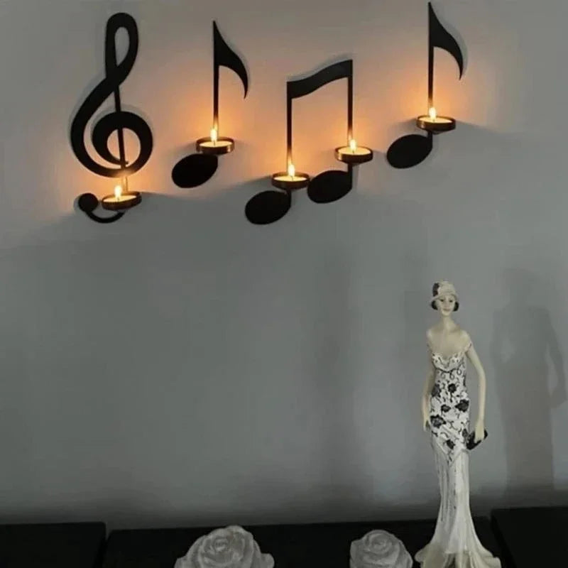 support bougies moderne noir notes musicales bougies non fournies chambre salon decoration murale française