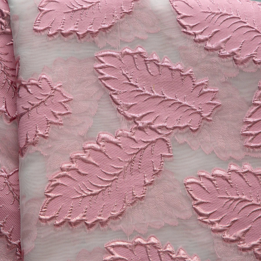 tissu dentelle polyester nylon largeur 51 pouces motifs feuilles stylisées couleurs noir vert rose