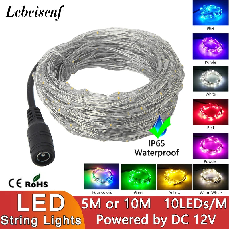 Guirlande lumineuse LED fil cuivre 12V multicolore 5M 10M 50 100 LEDs moderne