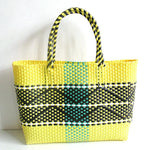 sac main plastique tissé géométrique polyvalent femme moderne noir blanc jaune bleu turquoise poches