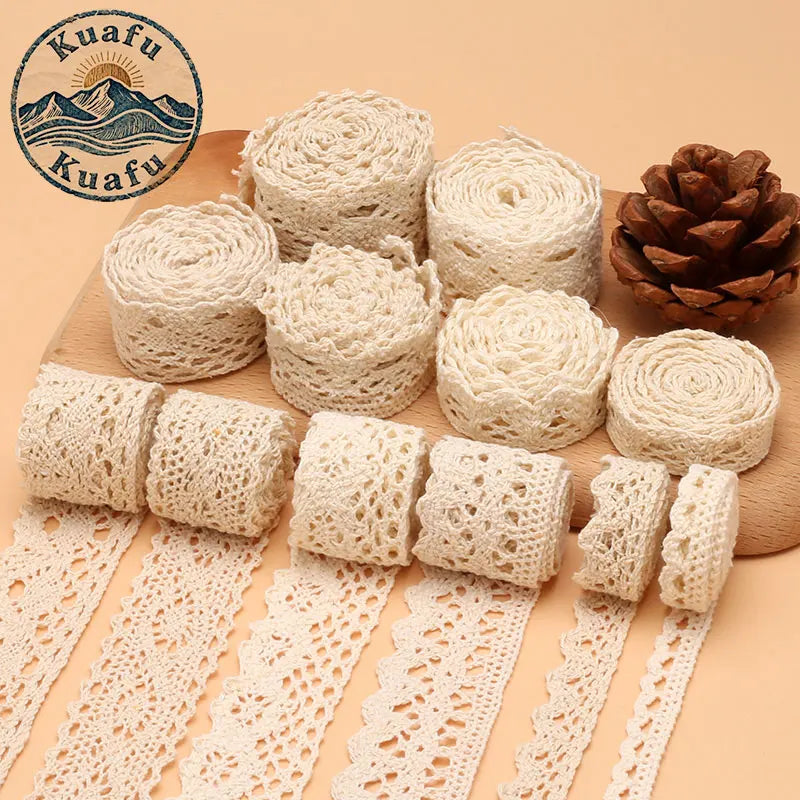 ruban dentelle coton beige motif floral vintage décoration mariage couture bricolage adhésif artisanal