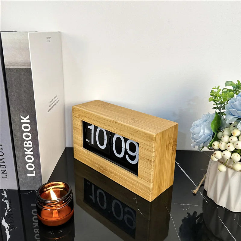 horloge flip bois grainé vintage horloge numérique page tournante décoration intérieure moderne
