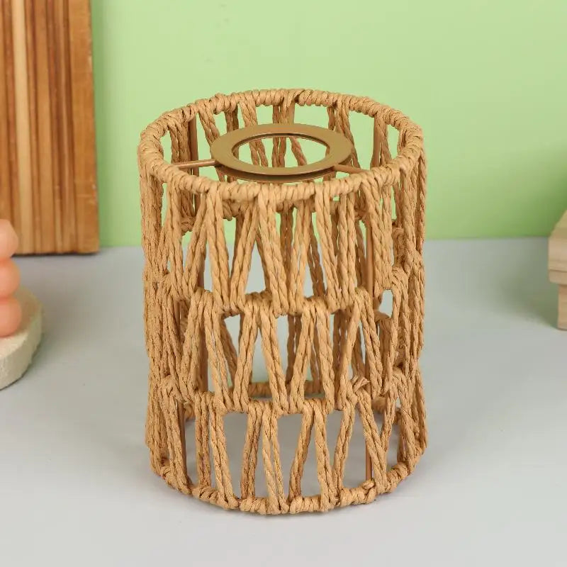 cache lampe tressé boho blanc beige rustique annuaire métalliqueintérieur abat jour moderne