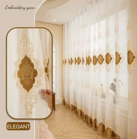 rideau blanc brodé fenêtre moderne polyester ornement floral transparent élégantôtel