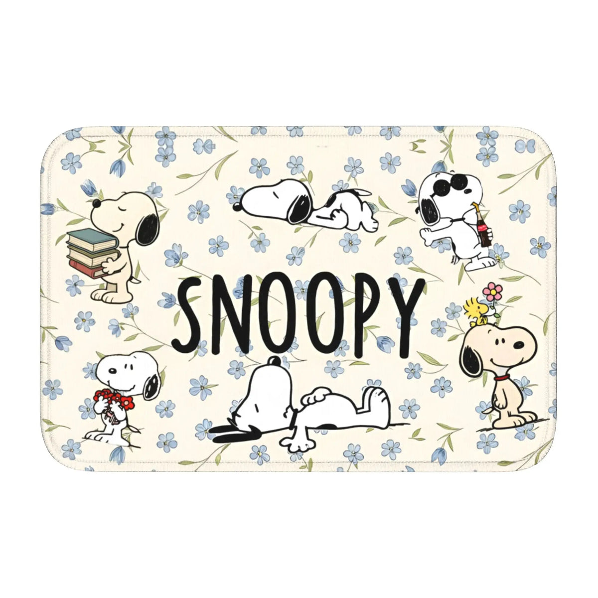 tapis sol antidérapant snoopy fleurs moderne beige bleu noir salon entrée
