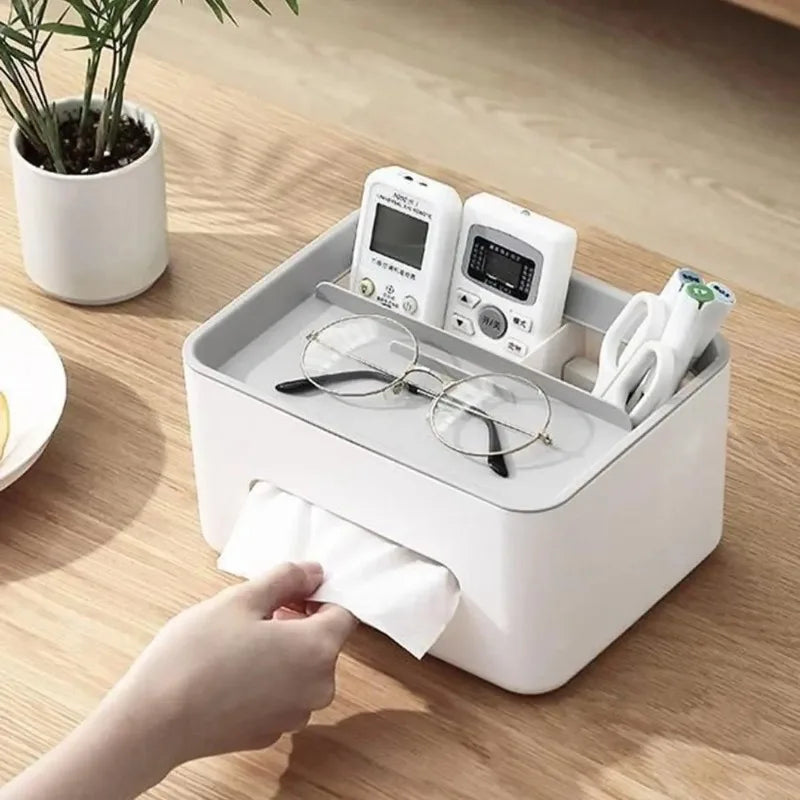 boîte rangement multifonctionnelle blanc moderne distributeur mouchoirs lunettes carnets téléphones portables organisateur chambre