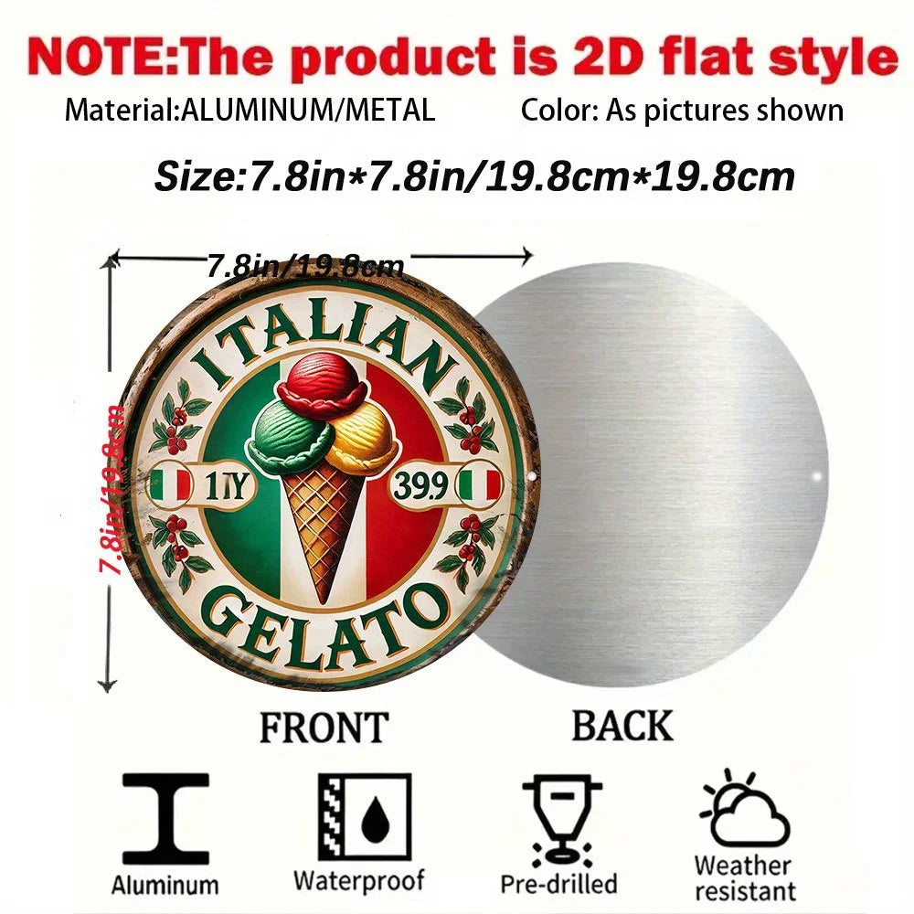 plaque publicitaire vintage motif glace trois boules drapeau italien couleurs vert rouge blanc beige