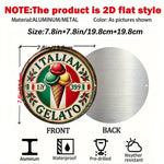 plaque publicitaire vintage motif glace trois boules drapeau italien couleurs vert rouge blanc beige