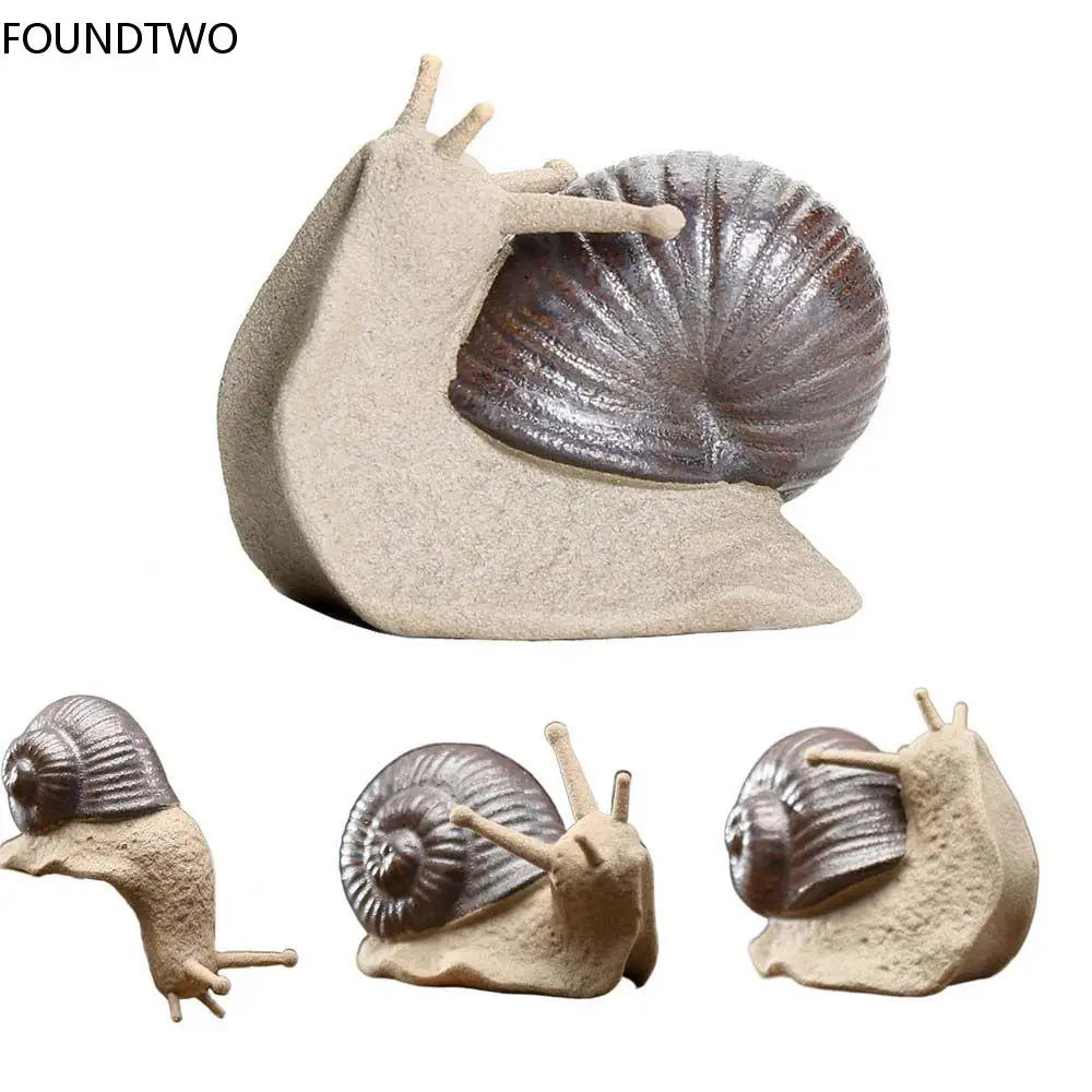 ornements céramique escargots gris artisanal détails sculptés décoration thé animal compagnie miniature imitation antique
