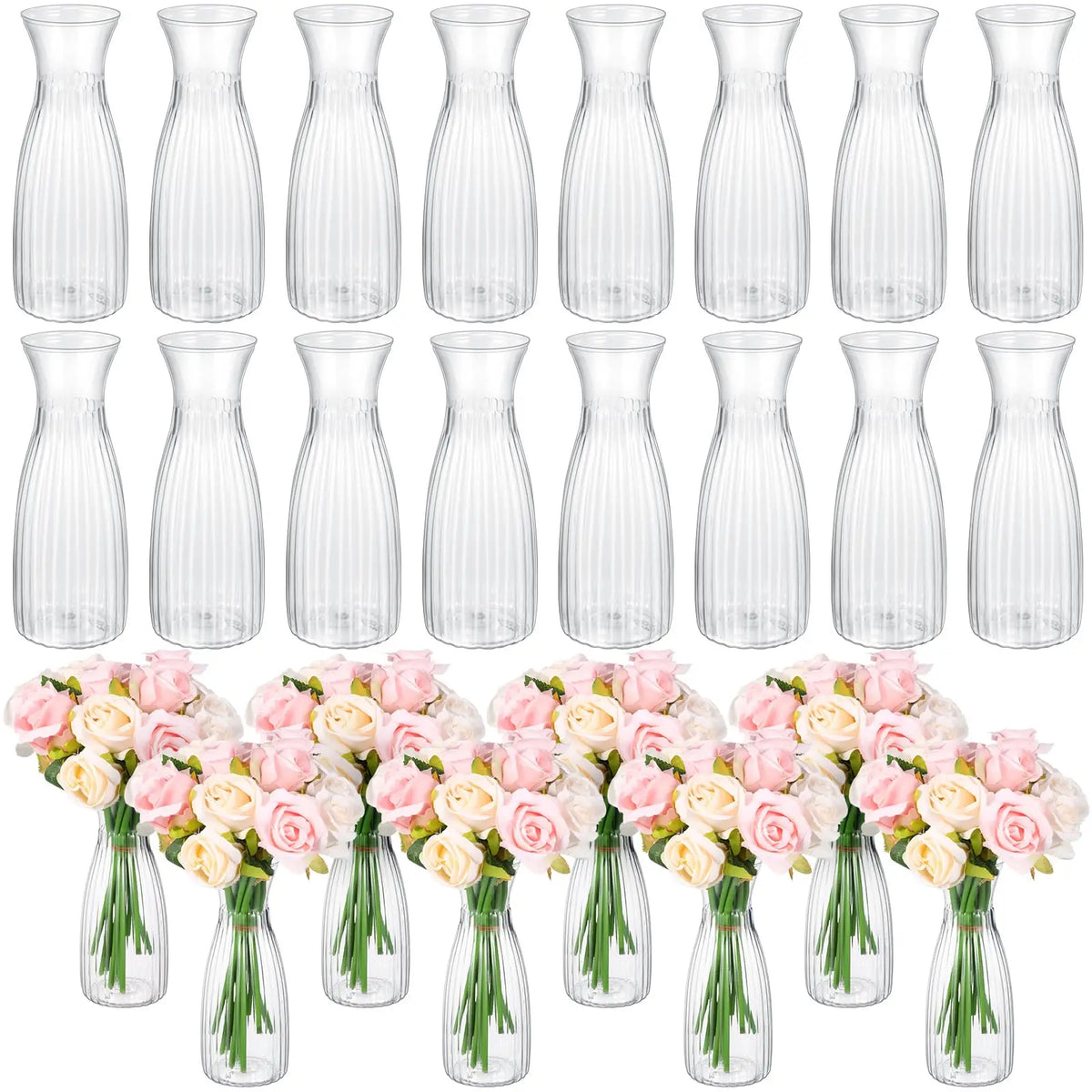 vases transparents striés fleurs artificielles bouquet décoration table moderne maison mariage