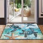 tapis sol marin coquillages vagues bleu blanc moderne antidérapant résistant decoloration chambre bain salon