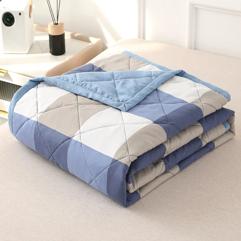 couette d'été carreaux bleu gris couverture fine polyestère moderne maison adultes