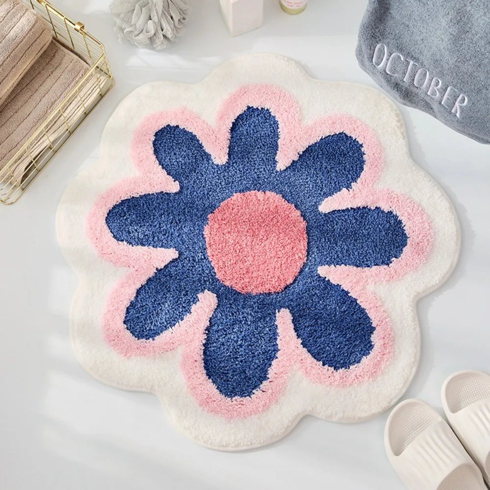 tapis bain antidérapant polyester motifs floraux moderne rose bleu vert jaune