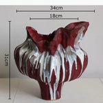vase moderne artisanal transparent rayures verticales rouge blanc texture rugueuse décoration table arrangement floral