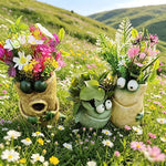 pot fleurs forme grenouille résine yeux relief créatif vert beige