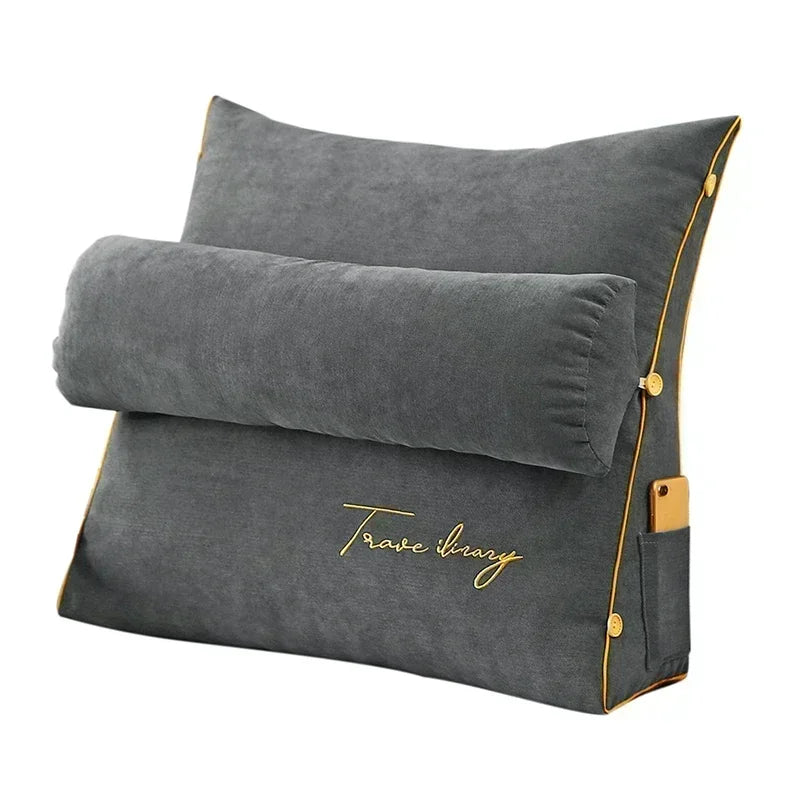 coussin multifonctionnel velours uni jaune bleu marine gris moderne amovible poche smartphone 45x20cm