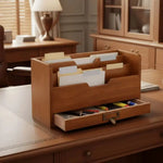 organisateur bois marron vintage tiroirs compartiments documents stylos