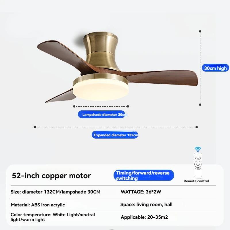 ventilateur marron cuivre moderne led télécommande certification rohs ccc fcc ab