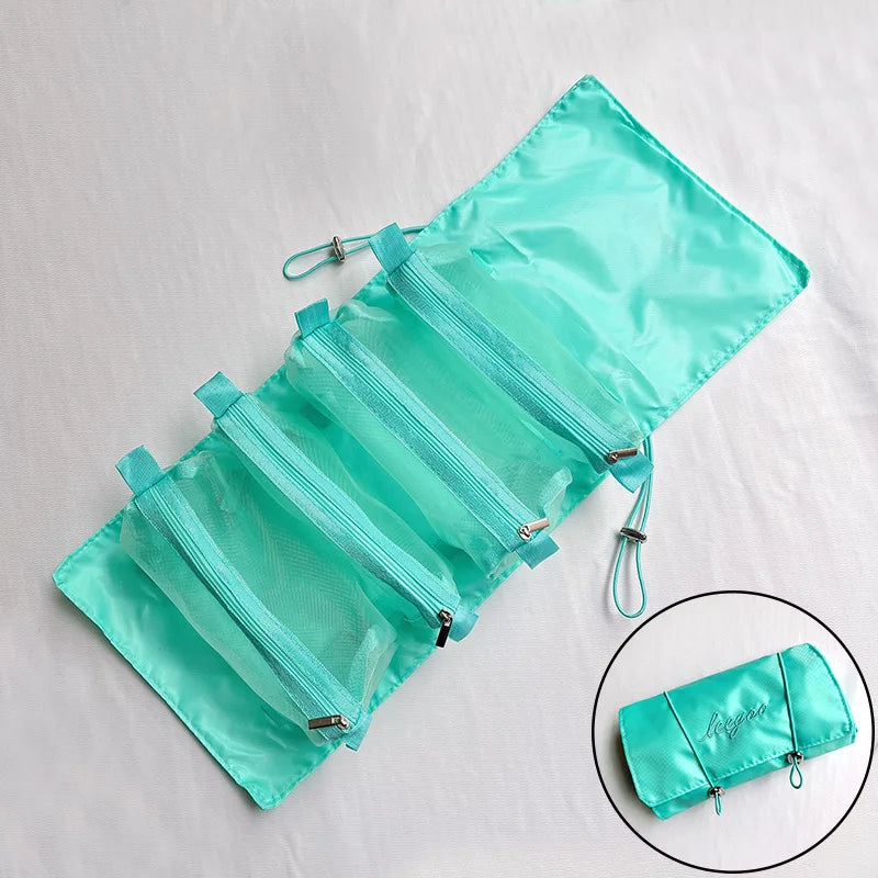 Sac cosmétiques multi usages pliable rose clair moderne poignée dorée fermeture glissière