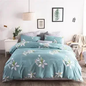 ensemble literie moderne housse couette drap plat taies oreiller fleurs gris rose blanc