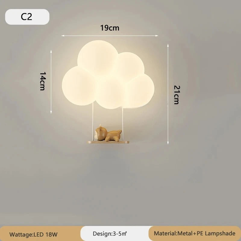lampe murale nuage animaux blanc moderne enfant figurines souris singe lapin led